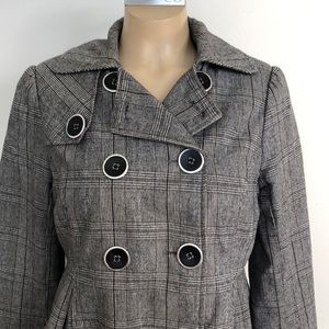 EUC RW&Co Black and Gray Cotton Plaid Coat Size S